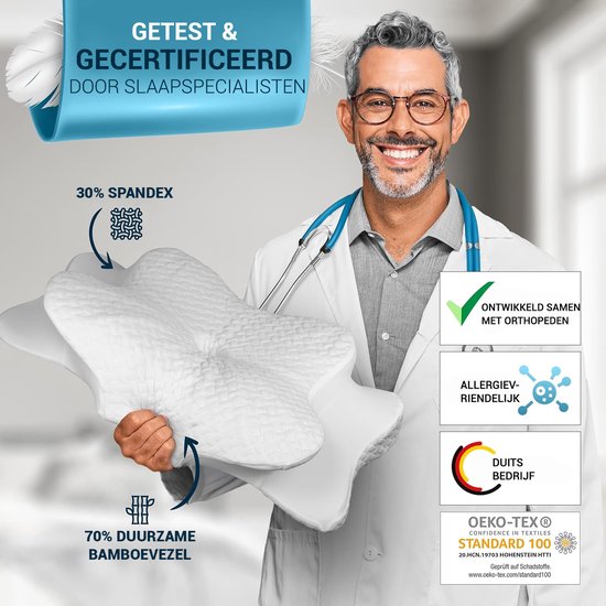 Oreiller orthopédique Glückstoff pour douleurs cervicales avec mousse à mémoire de forme - Oreiller ergonomique hypoallergénique, pour dormir et soulager les douleurs dorsales, adapté à tous les types de sommeil, y compris le sac en jute