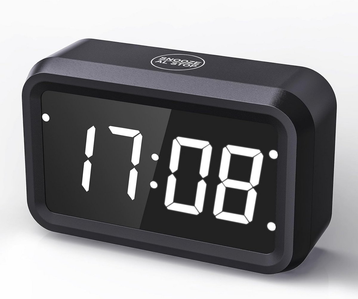 Digitale wekker zonder tikgeluid - batterij-aangedreven alarmklok met instelbare helderheid voor kinderen en volwassenen - LCD/LED-display