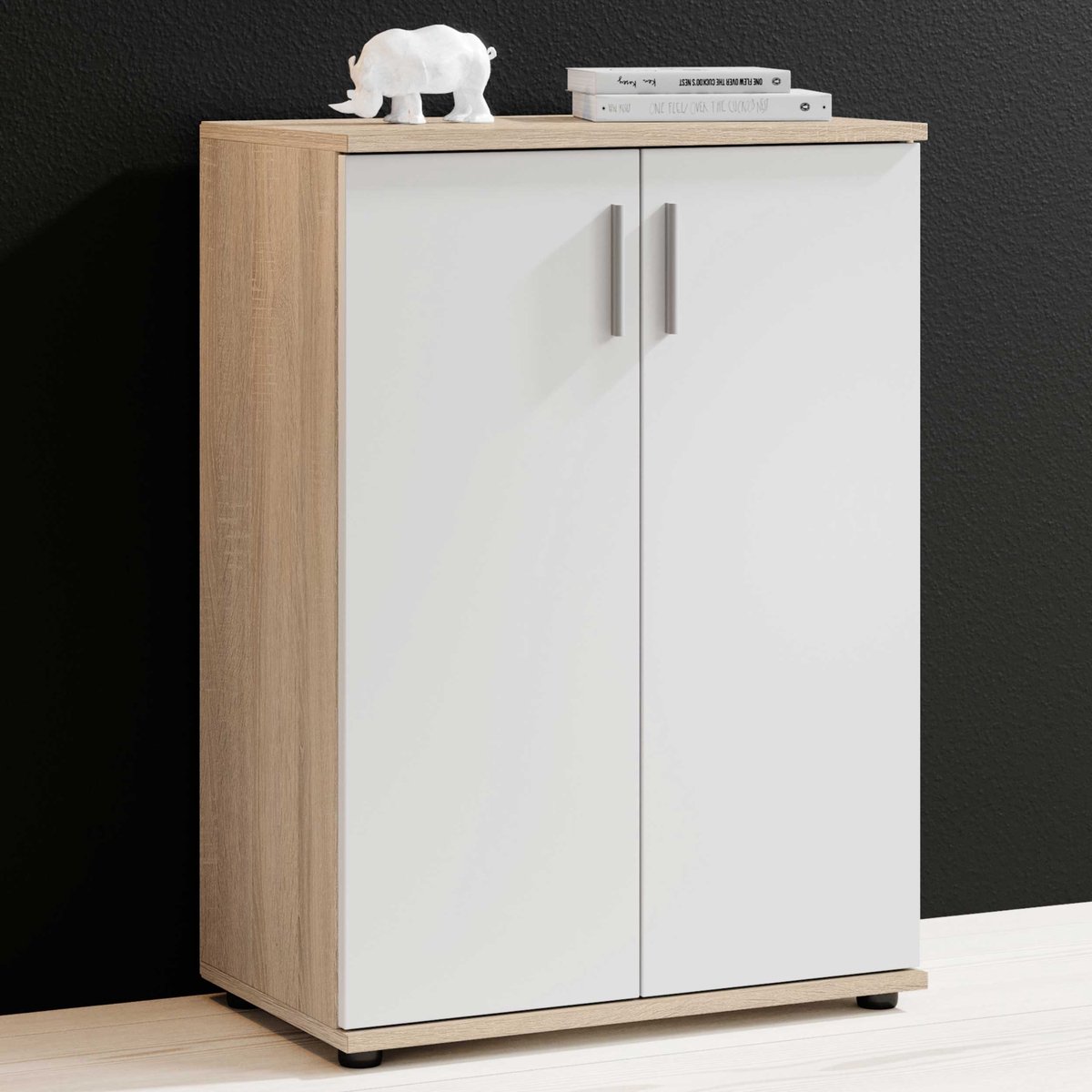 Commode Debby 2 Deuren - Wit/eik - Emob - Dressoir - Wit; Bruin - Spaanplaat