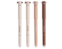Ainy Kawaii Beren dieren uitwisbare pen set | 4 uitgumbare pennen voor etui , pennenzak of pennenbak | Blauw Inkt | Schattige teddybeer design | Ideale manga anime teken balpennen | Uitgumbare gelpennen schrijfwarenset voor kinderen en volwassenen