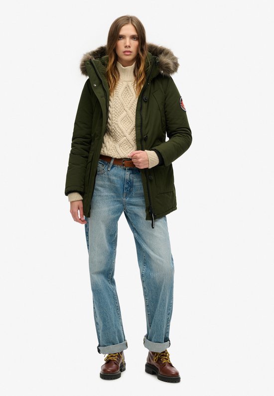 Superdry Everest Faux Fur Hooded Parka Dames Jas - Abyss Khaki - Maat Xs