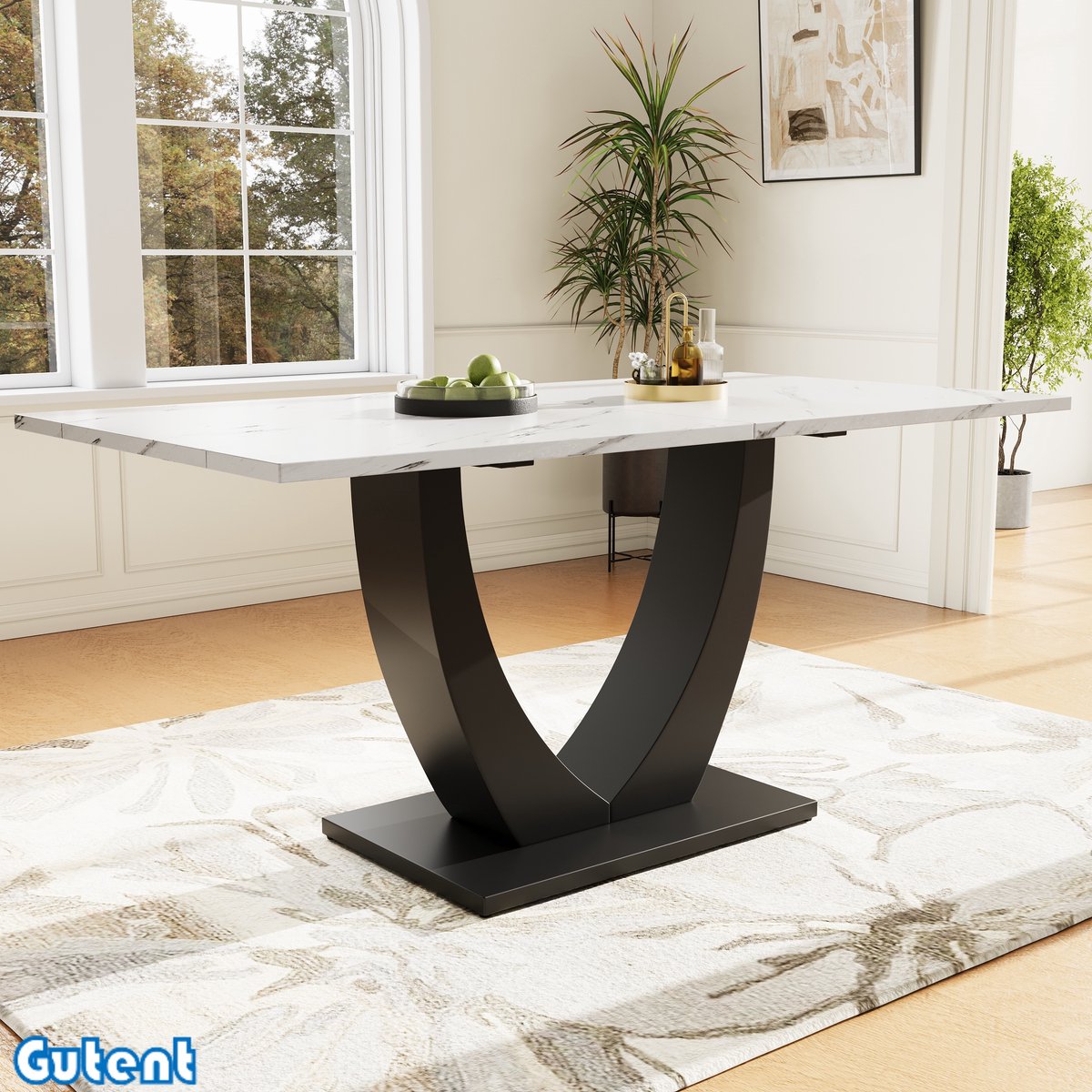 Gutent Eettafel-140 x 80 cm-Metalen frame-Rechthoekig-met verstelbare poten-Wit/Zwart