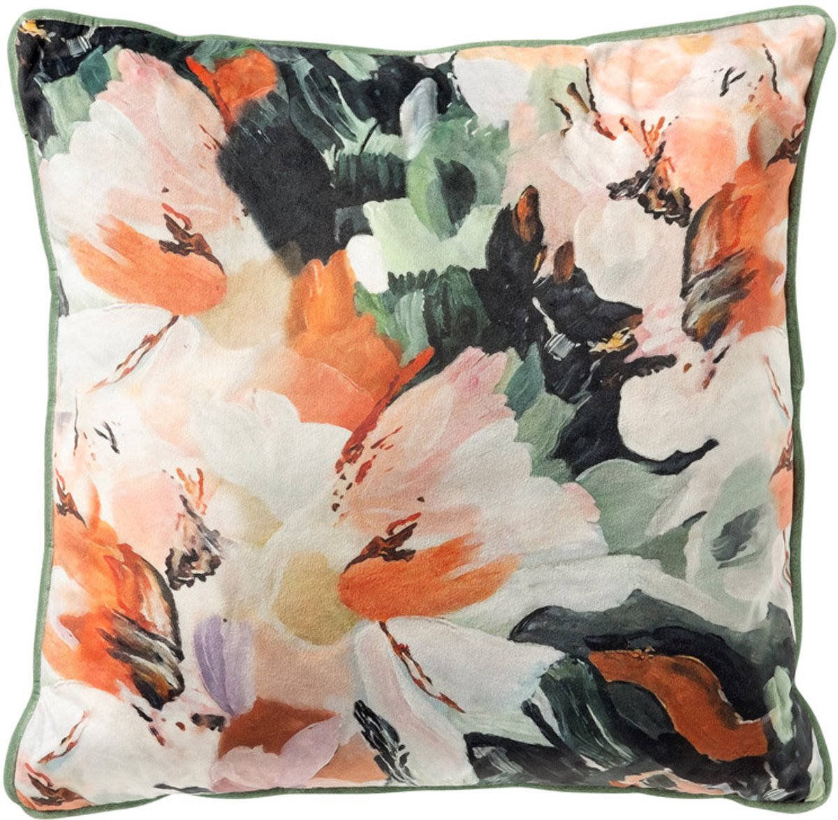 Dutch Decor ANNEMOON - sierkussen 45x45 cm - bloemenprint - Cameo Green - multicolor - Inclusief binnenkussen - Luxe kussens voor woonkamer & bank Zeegroen