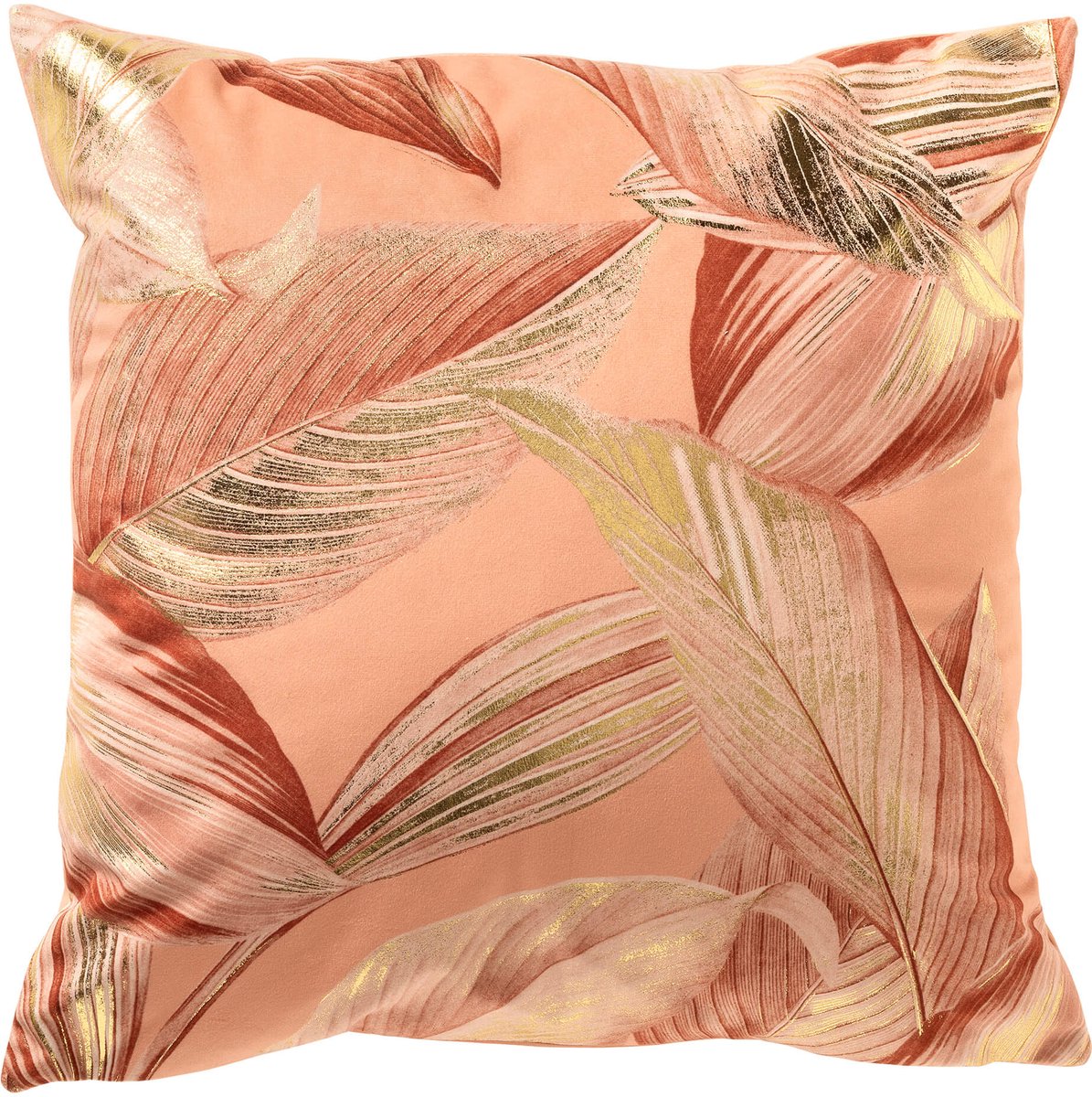 Dutch Decor MAYSA - sierkussen 45x45 cm - bladmotief - Peach Bloom - roze, goud, oranje - Inclusief binnenkussen - Luxe kussens voor woonkamer & bank Perzik
