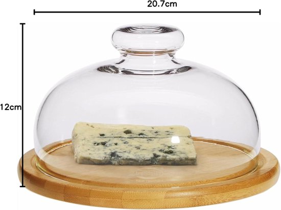 LEONARDO HOME Cucina 018519 Houten kaasplank en glazen bel, kaasbord van hout inclusief glazen kap, set van 2, 280 mm