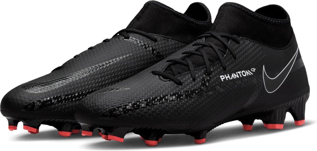 Zwarte Nike Phantom GT2 voetbalschoenen voor mannen, maat 40, met asymmetrische vetersluiting en Dynamic Fit kraag.