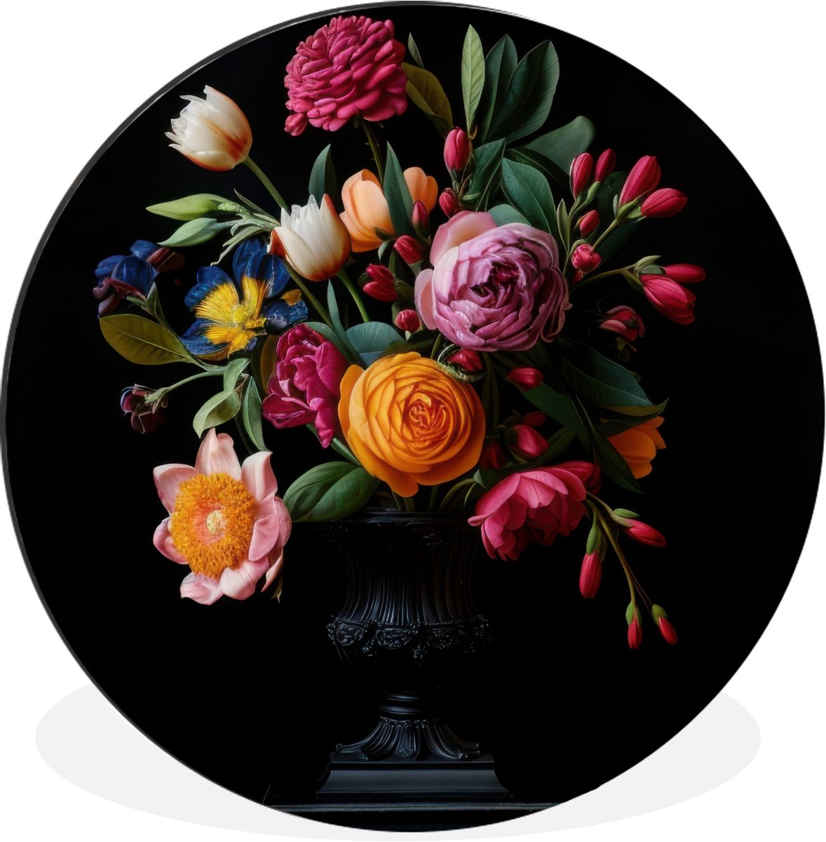 WallCircle Wandcirkel - Muurcirkel - Boeket - Romantisch - Kleurrijk - Aluminium - Dibond - 120x120 cm - Binnen en Buiten Boeket - Bloemen 4