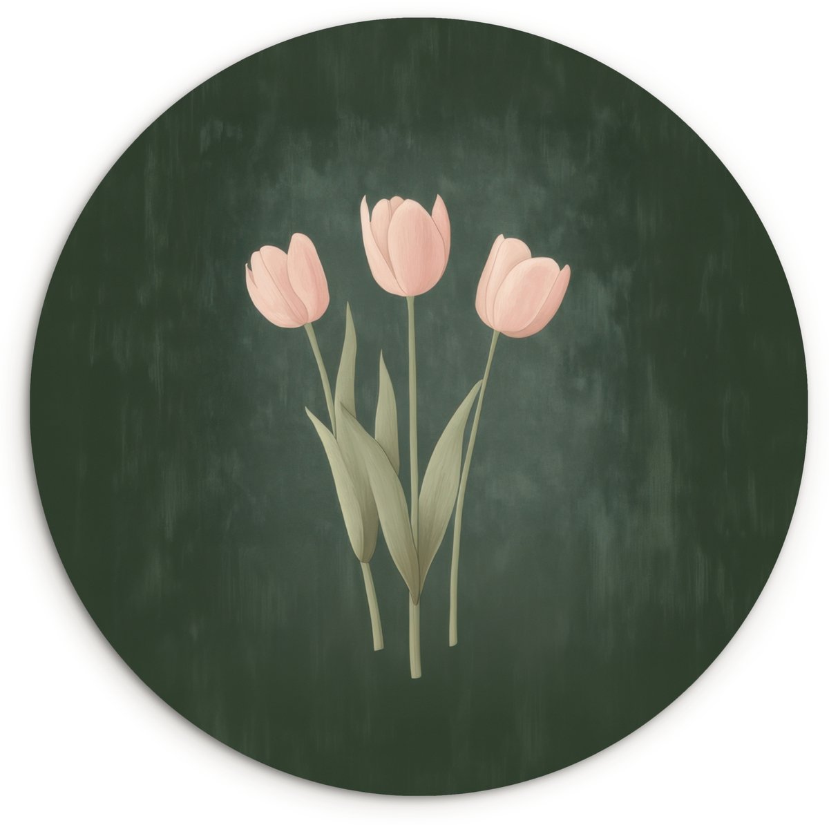 WallCircle Wandcirkel 150x150 cm - Muurcirkel Tulpen - Liefde - Donkergroen - Muurdecoratie woonkamer - Wanddecoratie slaapkamer - Kamer decoratie accessoires - Ronde schilderijen