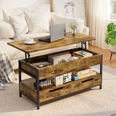 Bealife Bealife DA22 Salontafel 100 x 48 cm - Woonkamertafel met 2 Lades - open Opbergruimte en Verborgen Compartiment voor Woonkamer, Retro