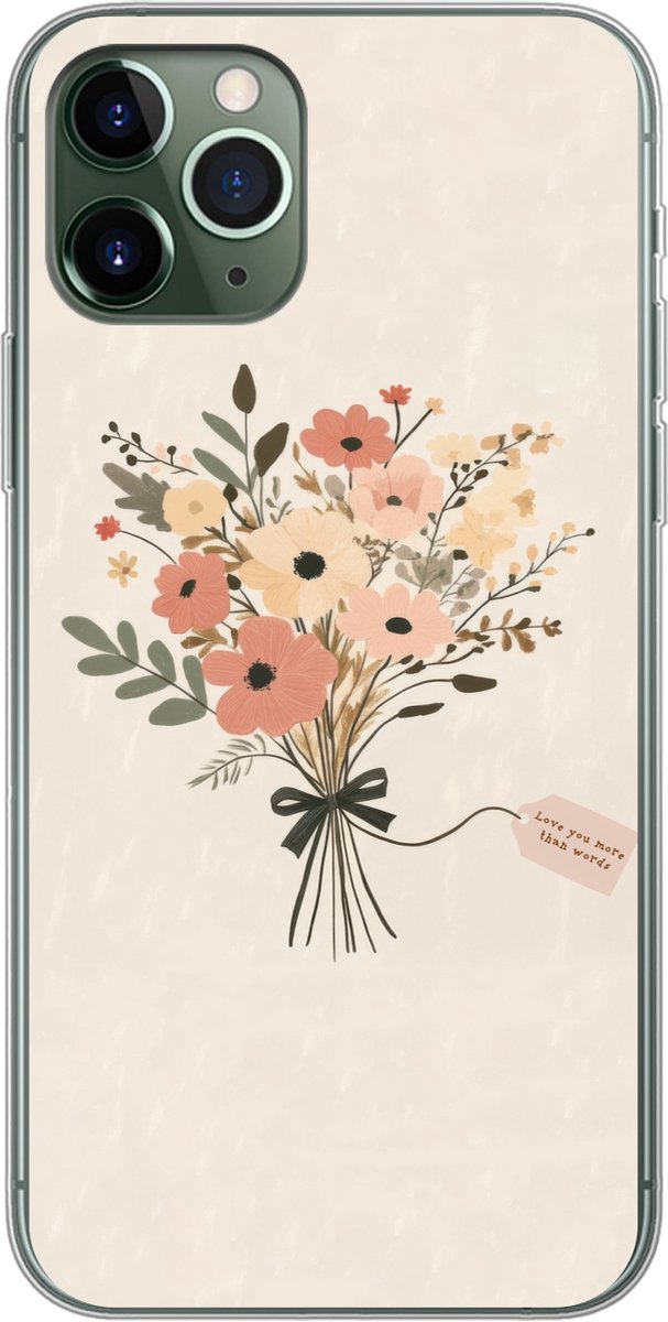 Telefoonhoesje Geschikt voor iPhone 11 Pro hoesje - Bloemen - Quote - Beige - Lint - Siliconen Telefoonhoesje Telefoonhoesje