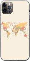 Coque de téléphone compatible avec iPhone 12 Pro Max - Wereldkaart - Réaliste - Beige - Coque de téléphone en Siliconen Coque de téléphone