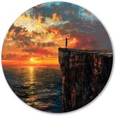 Zonsondergang boven klifrand - Zonsondergang wandcirkel - Rond kunstwerk klif - Expressionisme - Design wandcirkel aluminium - Slaapkamer decoratie - muurcirkel aluminium 60x60 cm