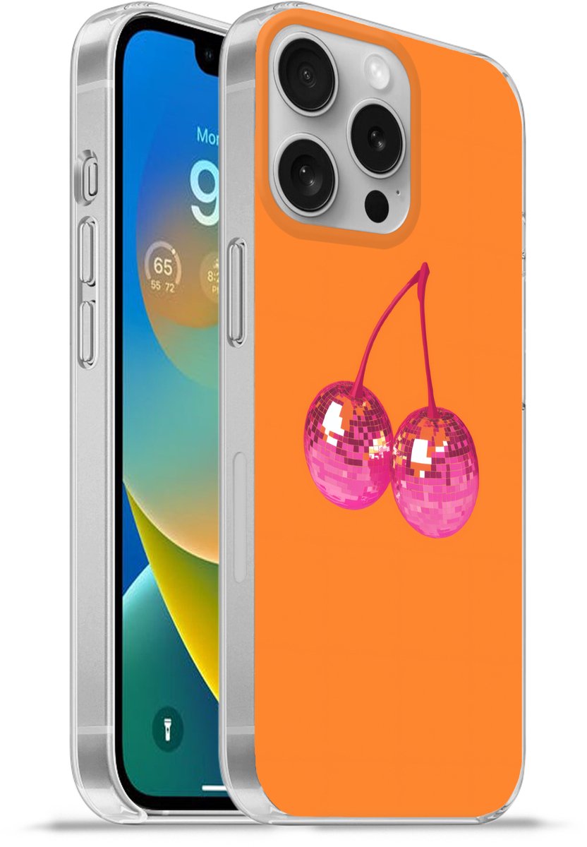 Telefoonhoesje Geschikt voor Apple Iphone 16 Pro hoesje - Discoballen - Kers - Spiegels - Roze - Siliconen Telefoonhoesje Telefoonhoesje