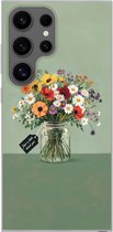 Telefoonhoesje Geschikt voor Samsung Galaxy S24 Ultra hoesje - Bloemen - Vaas - Kaartje - Siliconen Telefoonhoesje Telefoonhoesje