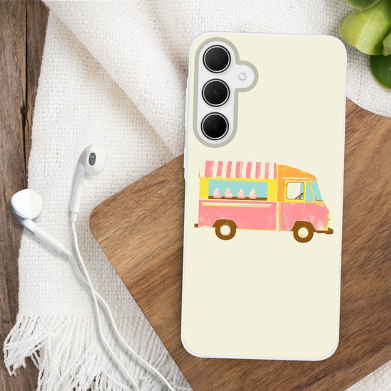 Telefoonhoesje Geschikt voor Samsung Galaxy A36 hoesje - Ijskar - Retro - Softijsjes - Roze - Siliconen Telefoonhoesje Telefoonhoesje