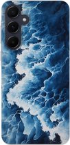 Coque de téléphone compatible avec Samsung Galaxy A55 - Vagues - Blauw - Mousse - Siliconen