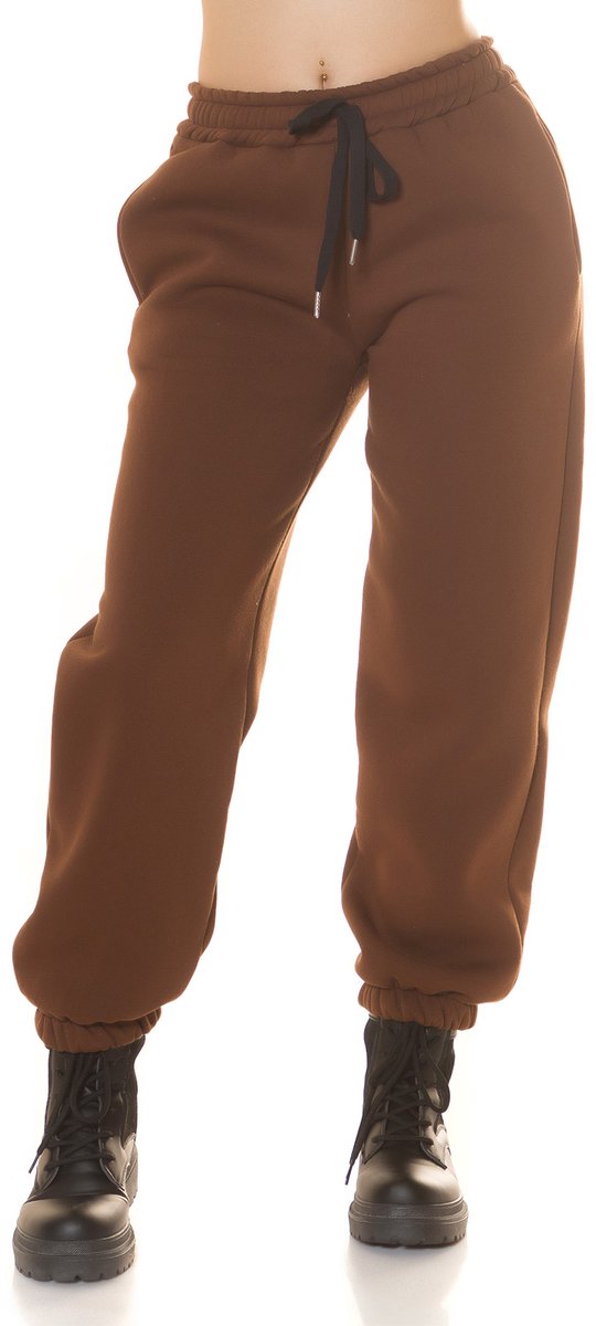 Koucla joggingbroek comfort hoge taille lounge broek bruin maat M
