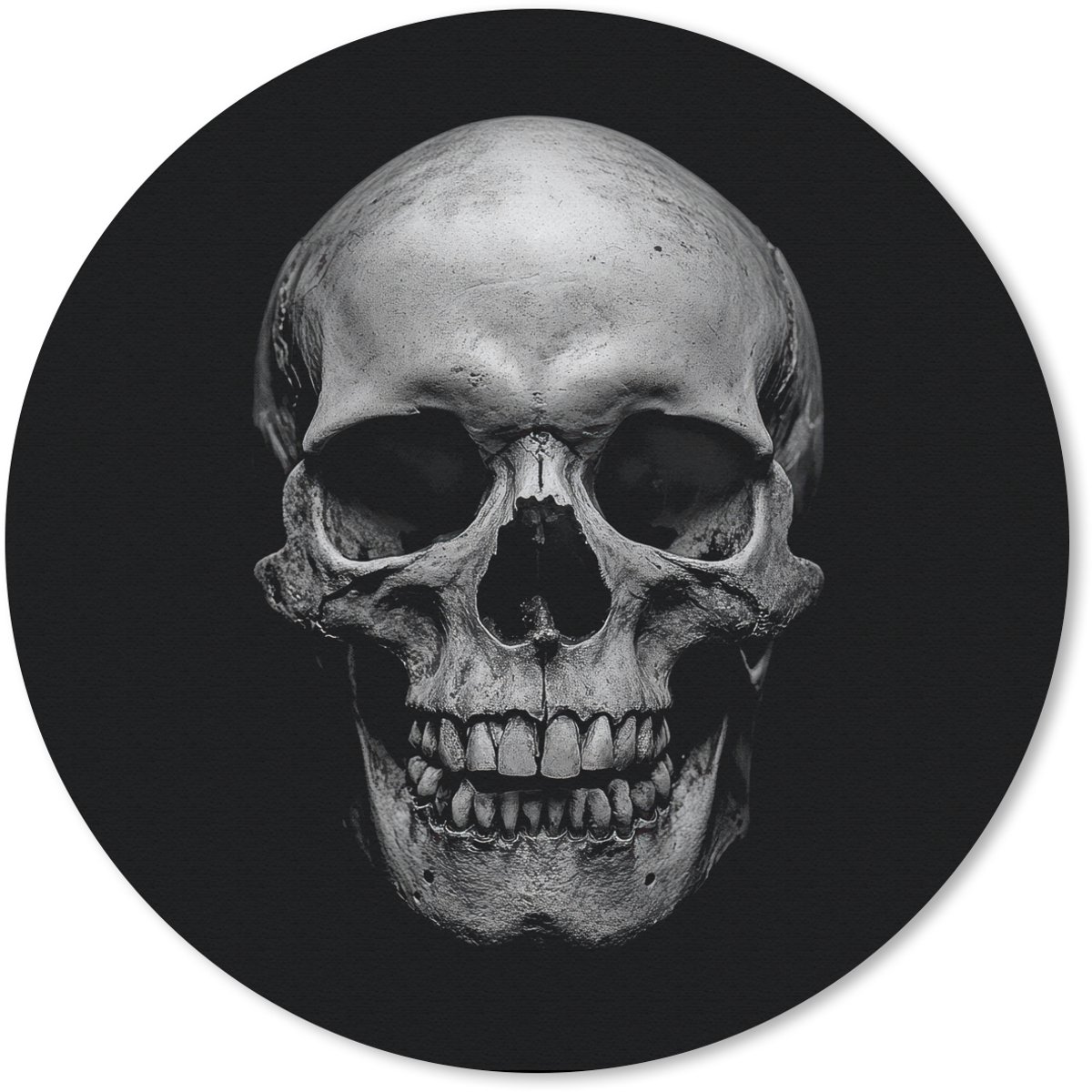 Muismat rond 20x20 cm - Mousepad Schedel - Zwart - Doodshoofd - Wit - Ronde muismatten