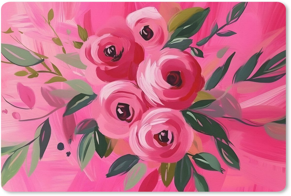 Muismat 27x18 cm - Mousepad Bloemen - Verf - Roze - Muismatten