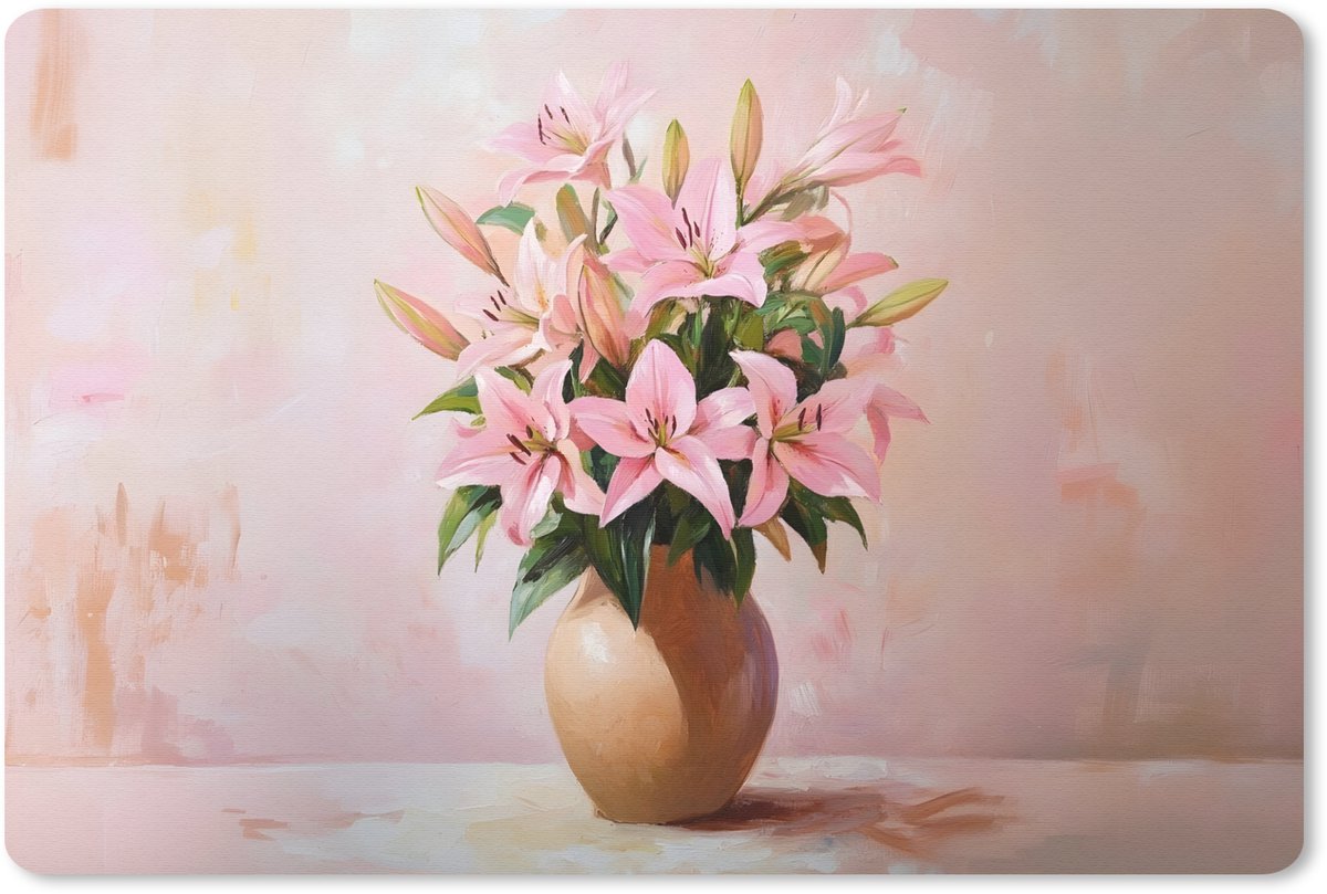 Muismat 27x18 cm - Mousepad Vaas - Bloemen - Roze - Muismatten