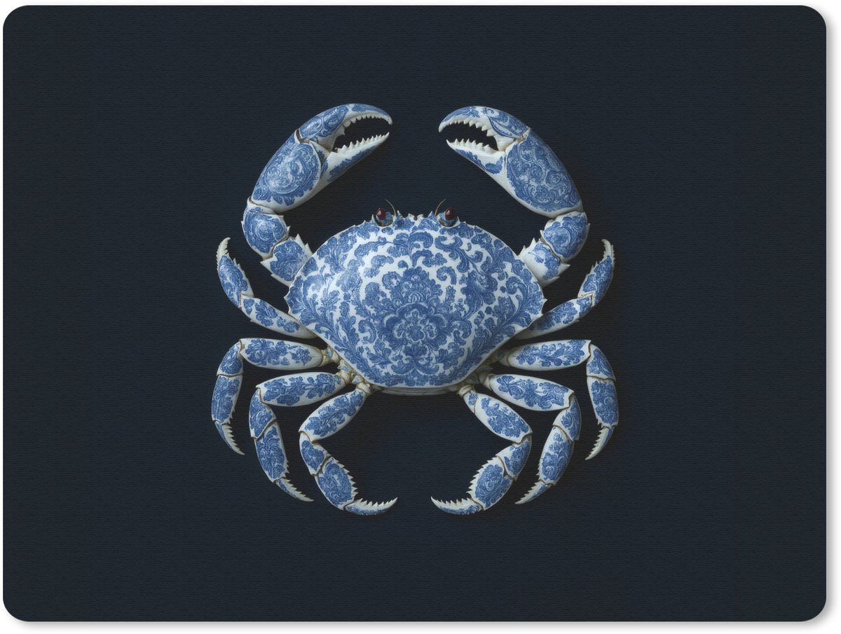 Muismat 23x19 cm - Mousepad Krab - Delfts blauw - Dieren - Muismatten