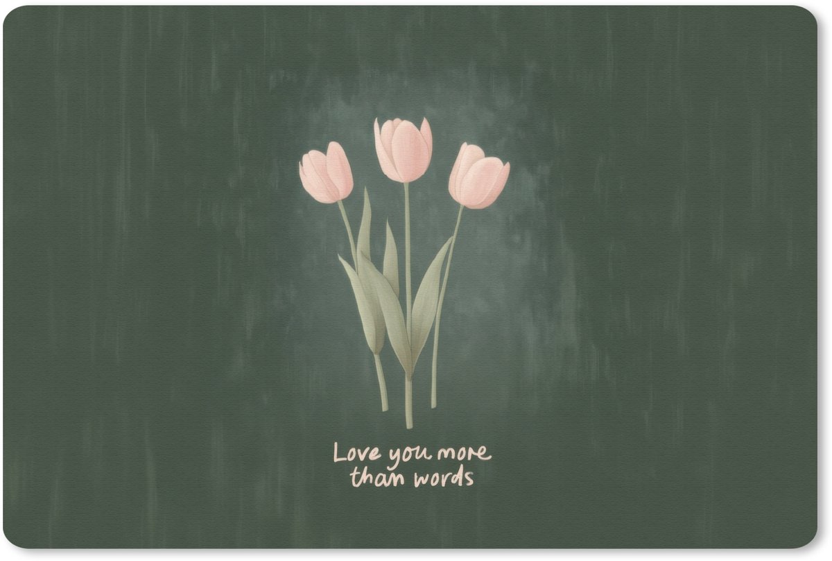 Muismat 27x18 cm - Mousepad Tulpen - Roze - Tekst - Love - Muismatten