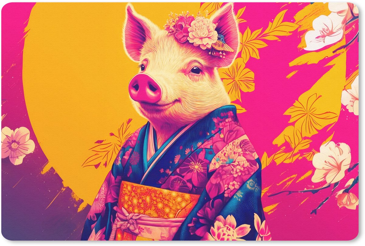 Muismat 27x18 cm - Mousepad Varken - Bloemkroon - Kimono - Abstract - Muismatten