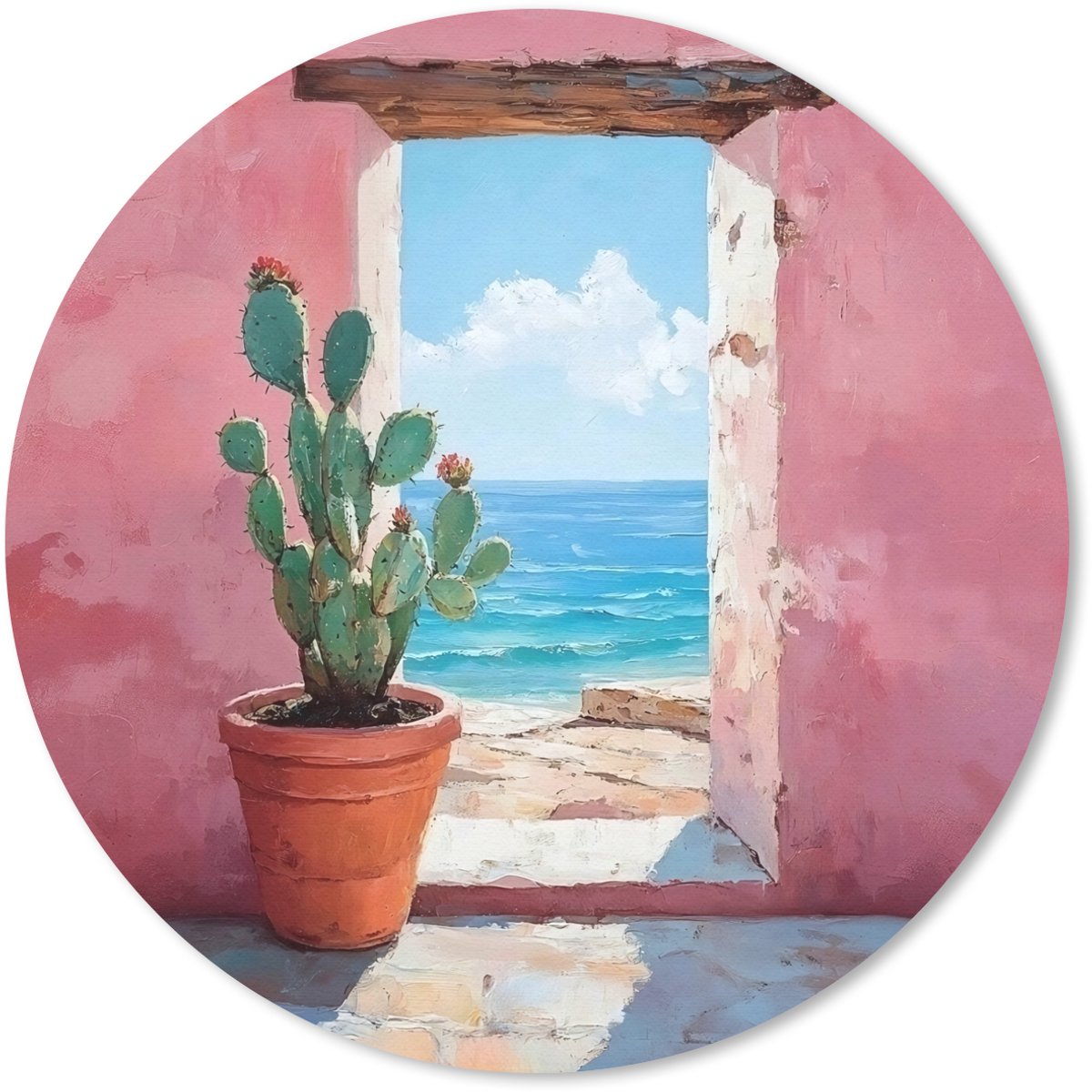 Muismat rond 30x30 cm - Mousepad Zee - Roze - Cactus - Ronde muismatten