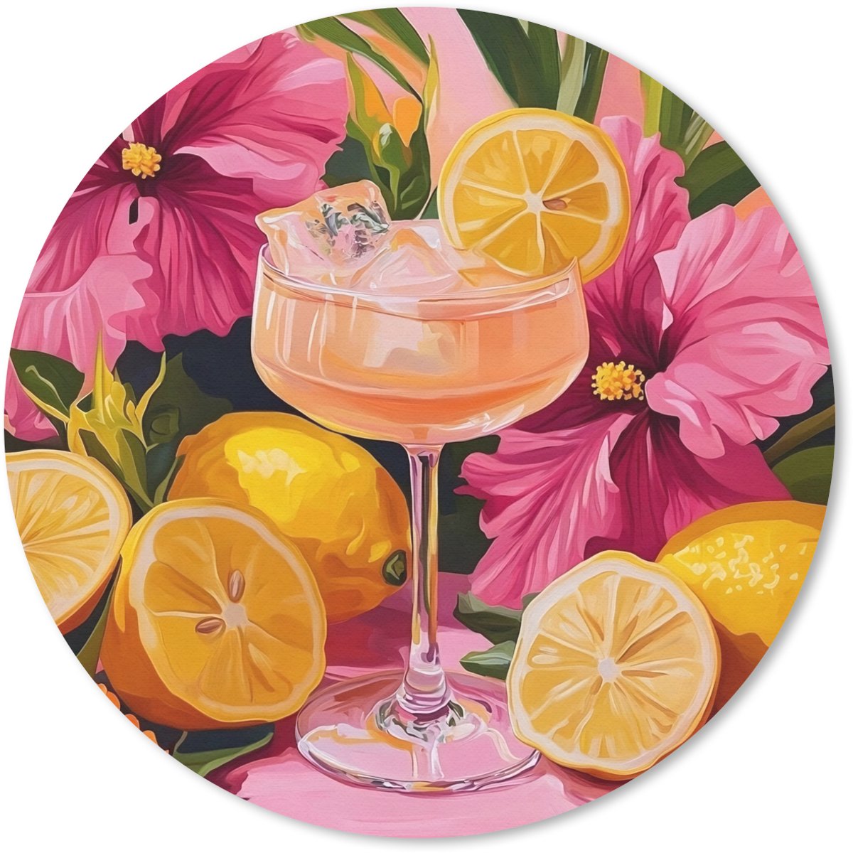 Muismat rond 40x40 cm - Mousepad Drink - Bloemen - Yellow - Ronde muismatten