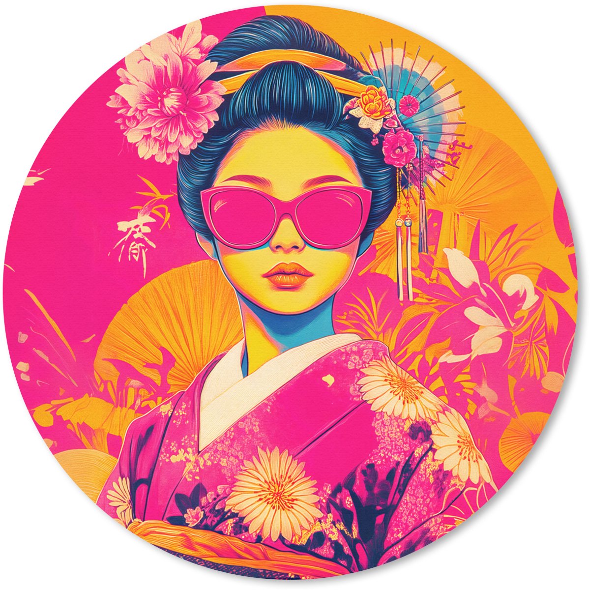 Muismat rond 30x30 cm - Mousepad Vrouw - Zonnebril - Abstract - Oranje - Ronde muismatten