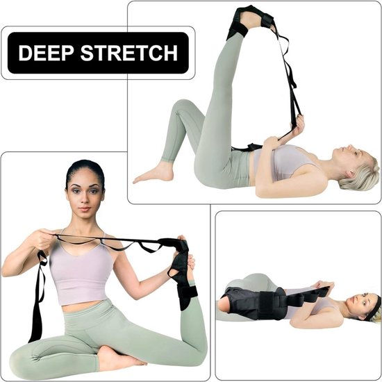 Yoga Stretching Strap, Beenstrekkerband met 7 Verstelbare lussen, Fascia Stretcher voor Fysiotherapie, Verlichting van Plantaire Fasciitis, Pilates, Dans, Gymnastiek (zwart) van Aerial. — afbeelding 3