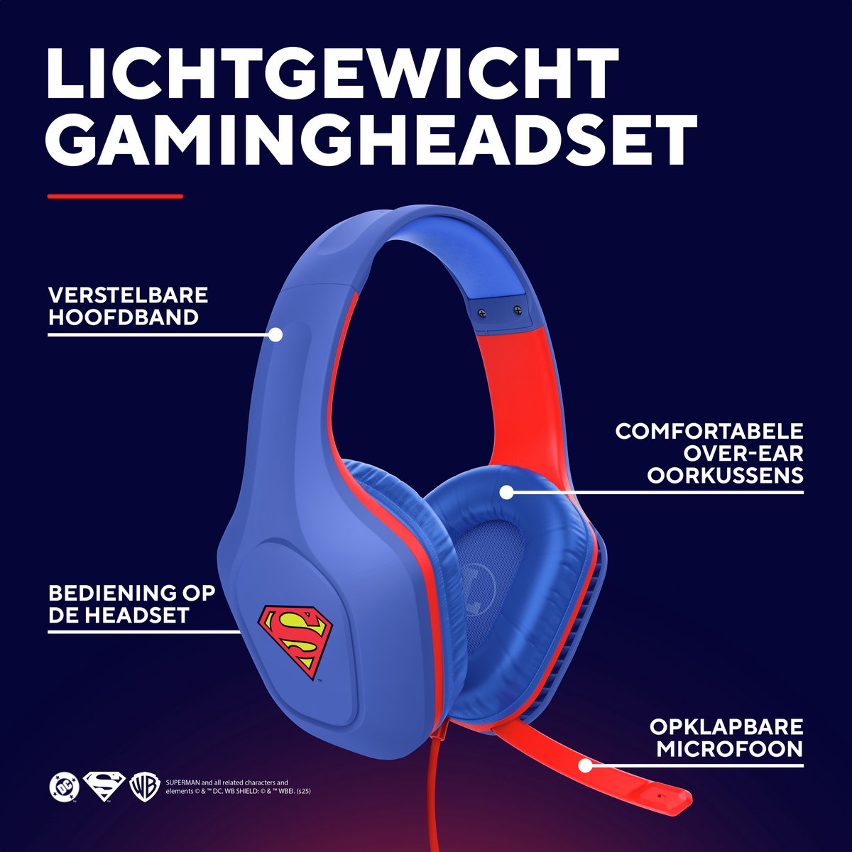 Trust GXT 415SM Zirox - Bedrade Superman Gaming Headset - voor PC, PS4, PS5, Xbox & Switch - Stereo - Superman Blauw thumbnail 3