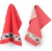 Bol.com Luxe Keukendoek en Theedoek Kip Rood Bunzlau Castle - 100% biologisch katoen - Keukendoek 60x53cm en Theedoek 65x65cm aanbieding