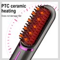 Grijze haarstyler met PTC keramische verwarmingselementen en oranje pijlen.