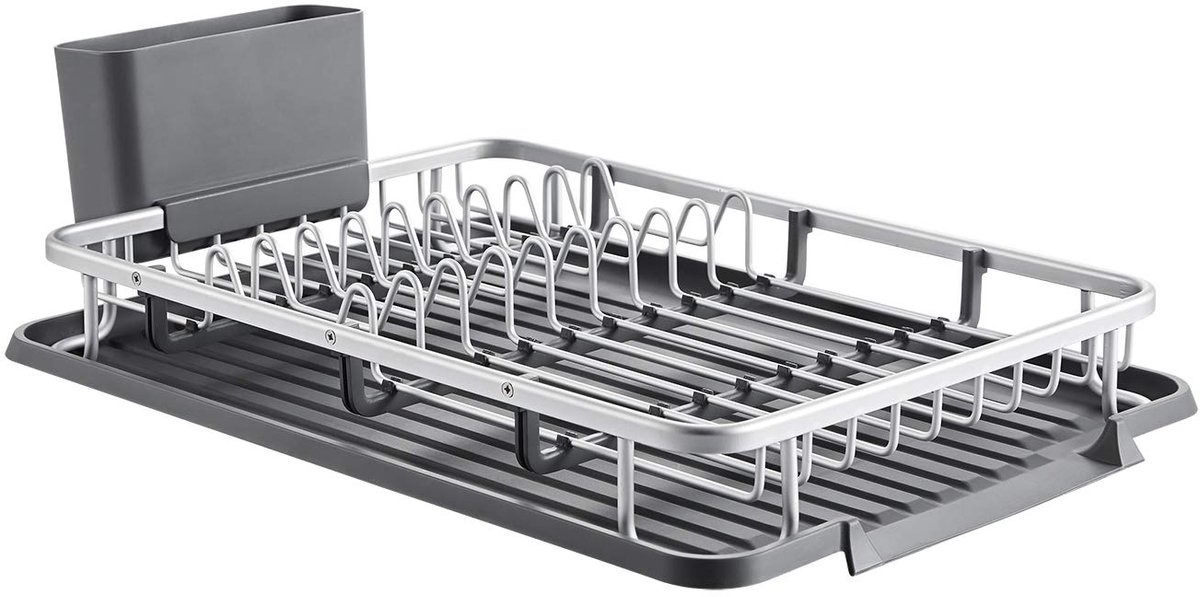Unyqoos ® Compact en Lichtgewicht Aluminium Afdruiprek voor Kleine Keukenwerkbladen met Bestekhouder en Roestbescherming