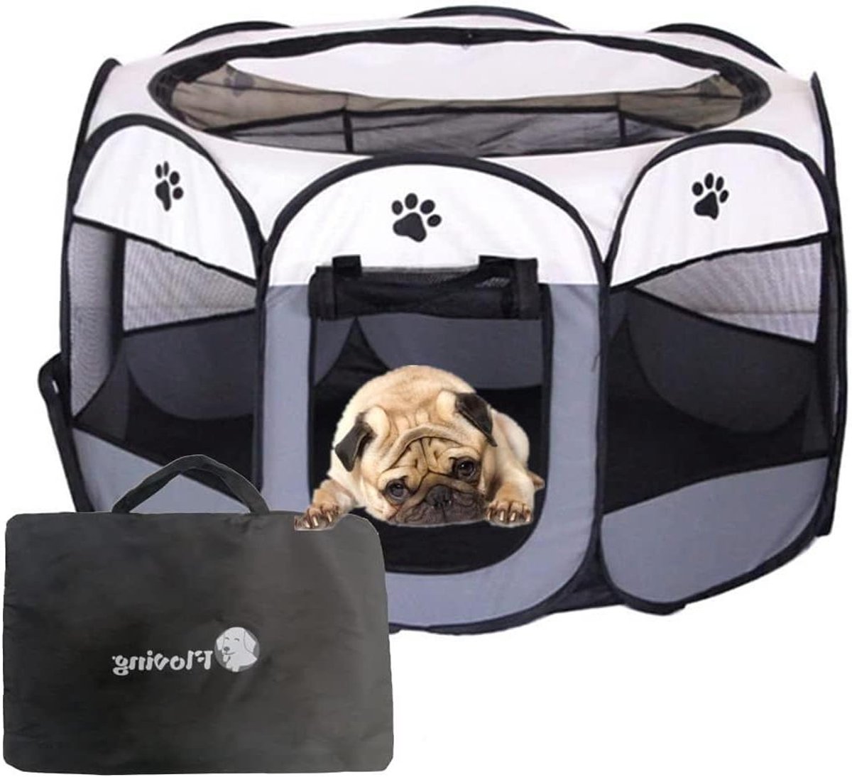 Opvouwbare draagbare hondenbox en kattenkratten voor binnen en buiten met afneembare rits top, draagtas