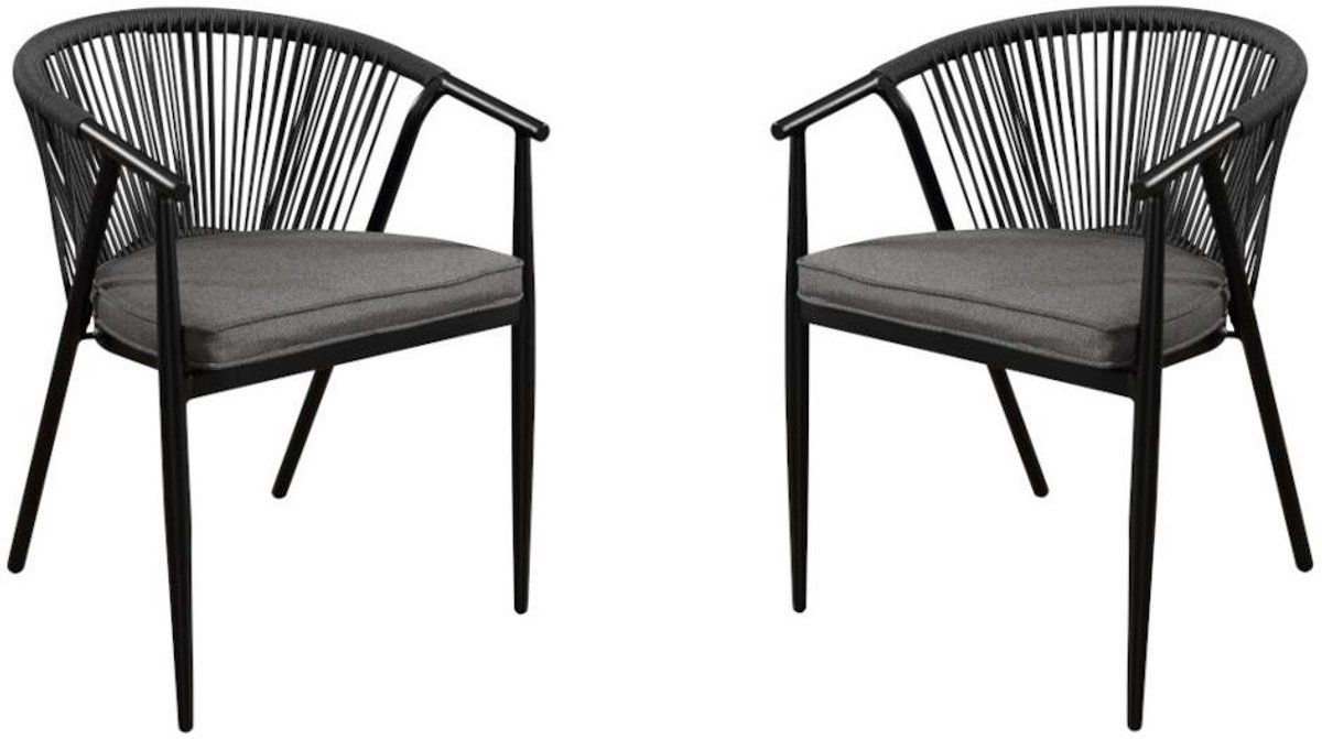 Vente-unique Set van 2 opstapelbare tuinstoelen PORTOFINO in aluminium en touw L 56.5 cm x H 77 cm x D 56.5 cm