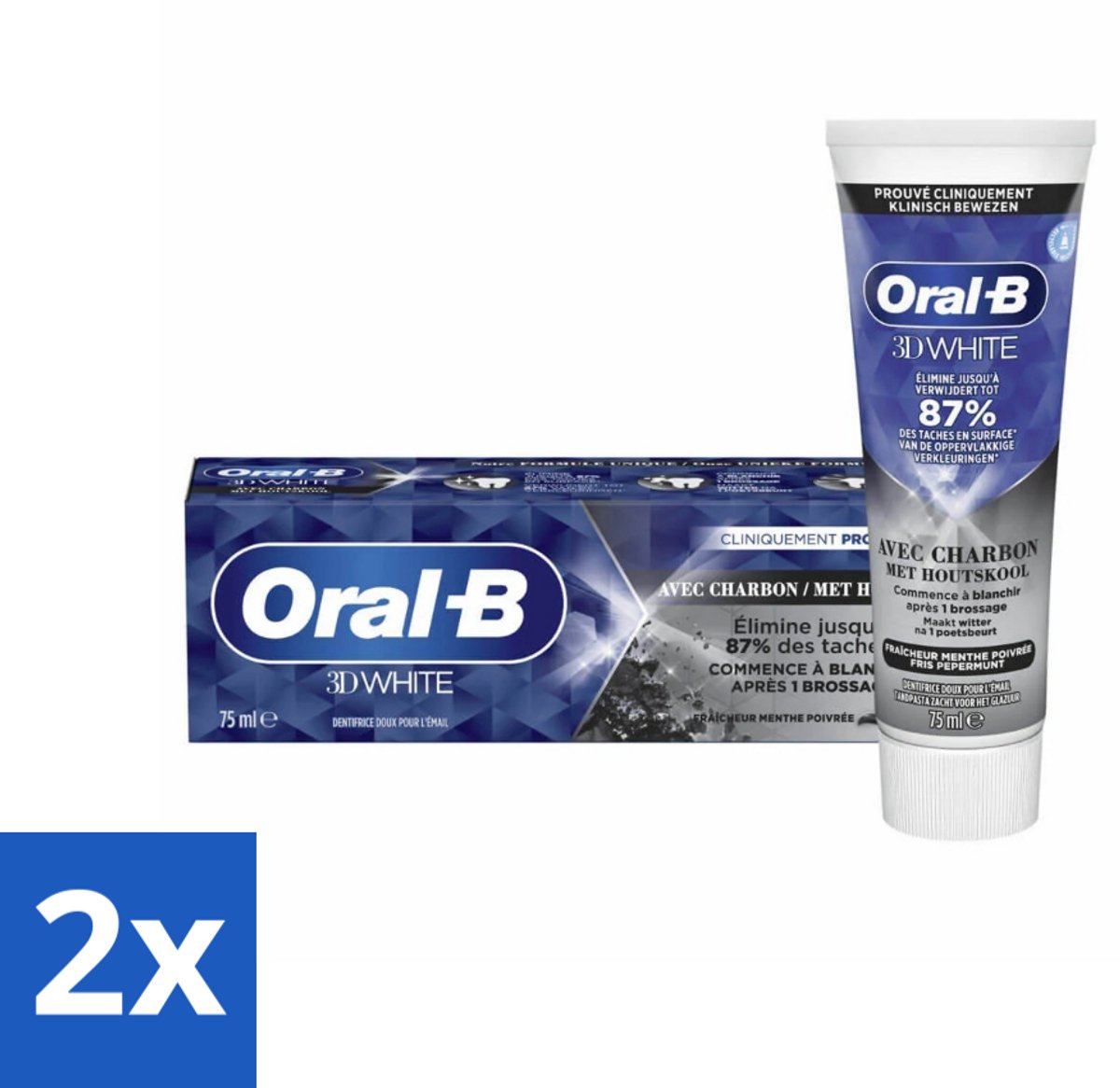 Oral-B Tandpasta 3D White Houtskool 75 ml - Voordeelverpakking - 2 stuks