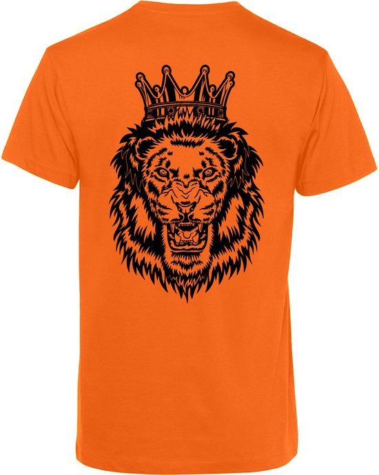 T-shirt Leeuw met Kroon Zwart Achterkant | Koningsdag Kleding | Shirt Oranje | Oranje | maat 4XL