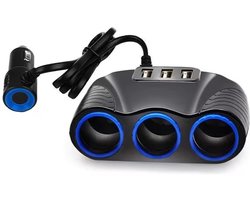 Auto Sigarettenaansteker Splitter 12V/24V - 3x USB Ingang Auto 5V/3.1A - 3 Sigaretten Aansluitingen - SIG03USB - Autolader - auto accessoires - Zwart