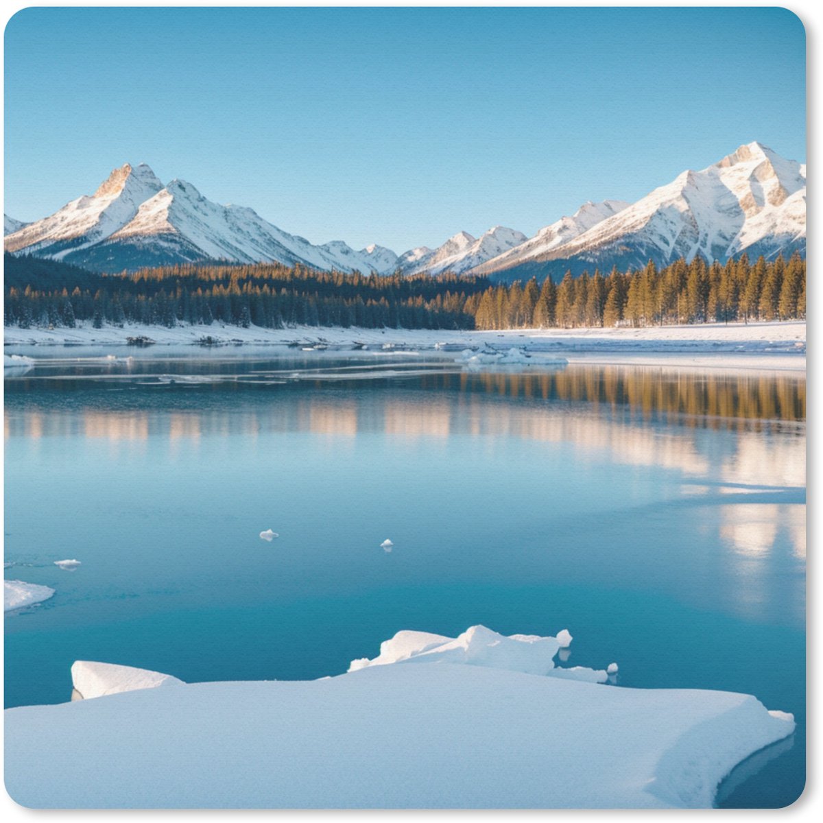 Muismat 20x20 cm - Mousepad Landschap - Winter - Meer - Bergen - Uitzicht - IJs - Muismatten