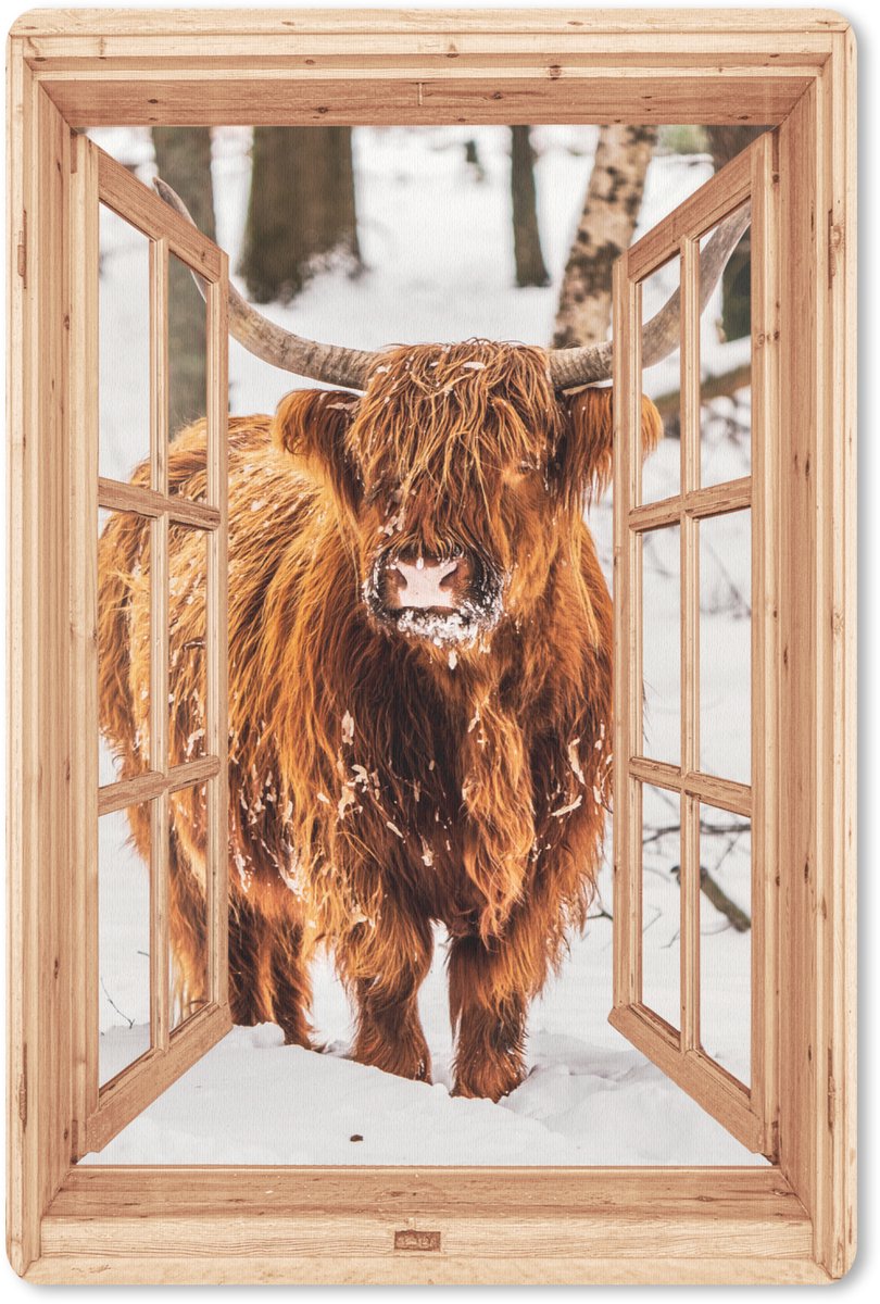 Muismat 18x27 cm - Mousepad Schotse Hooglander - Winter - Landschap - Natuur - Dieren - Doorkijk - Muismatten