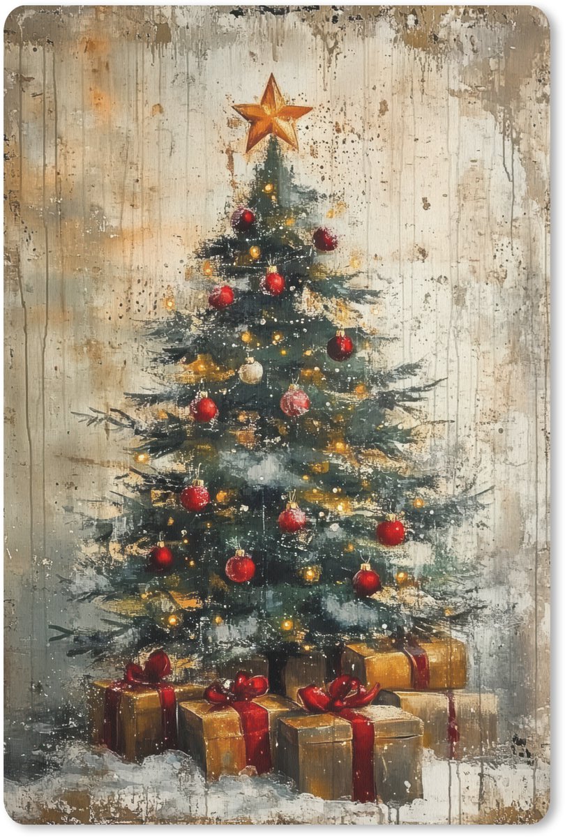 Muismat 18x27 cm - Mousepad Kerstboom - Vintage - Kerst - Cadeau - Muismatten