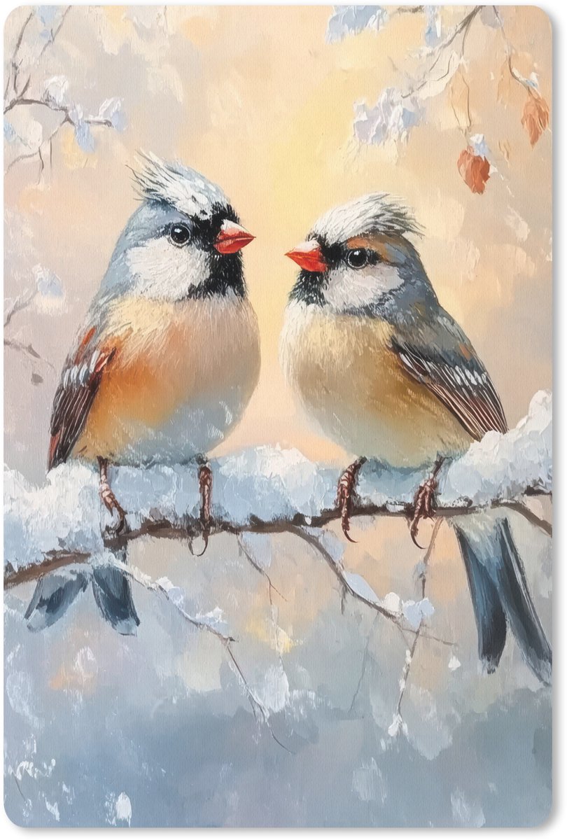 Muismat 18x27 cm - Mousepad Vogels - Tak - Winter - Sneeuw - Muismatten