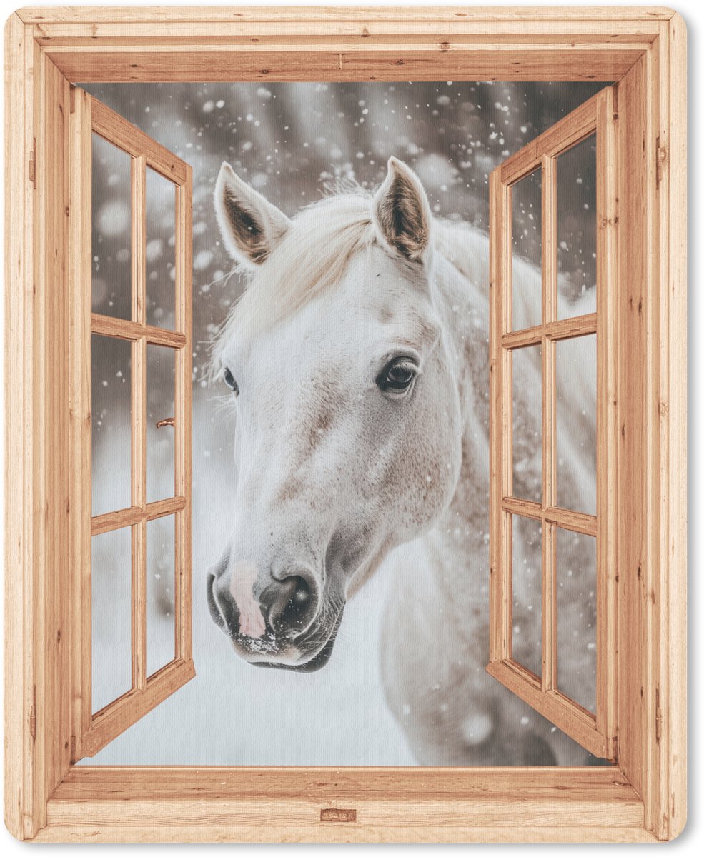 Muismat 19x23 cm - Mousepad Doorkijk - Paard - Wit - Winter - Sneeuw - Dieren - Muismatten