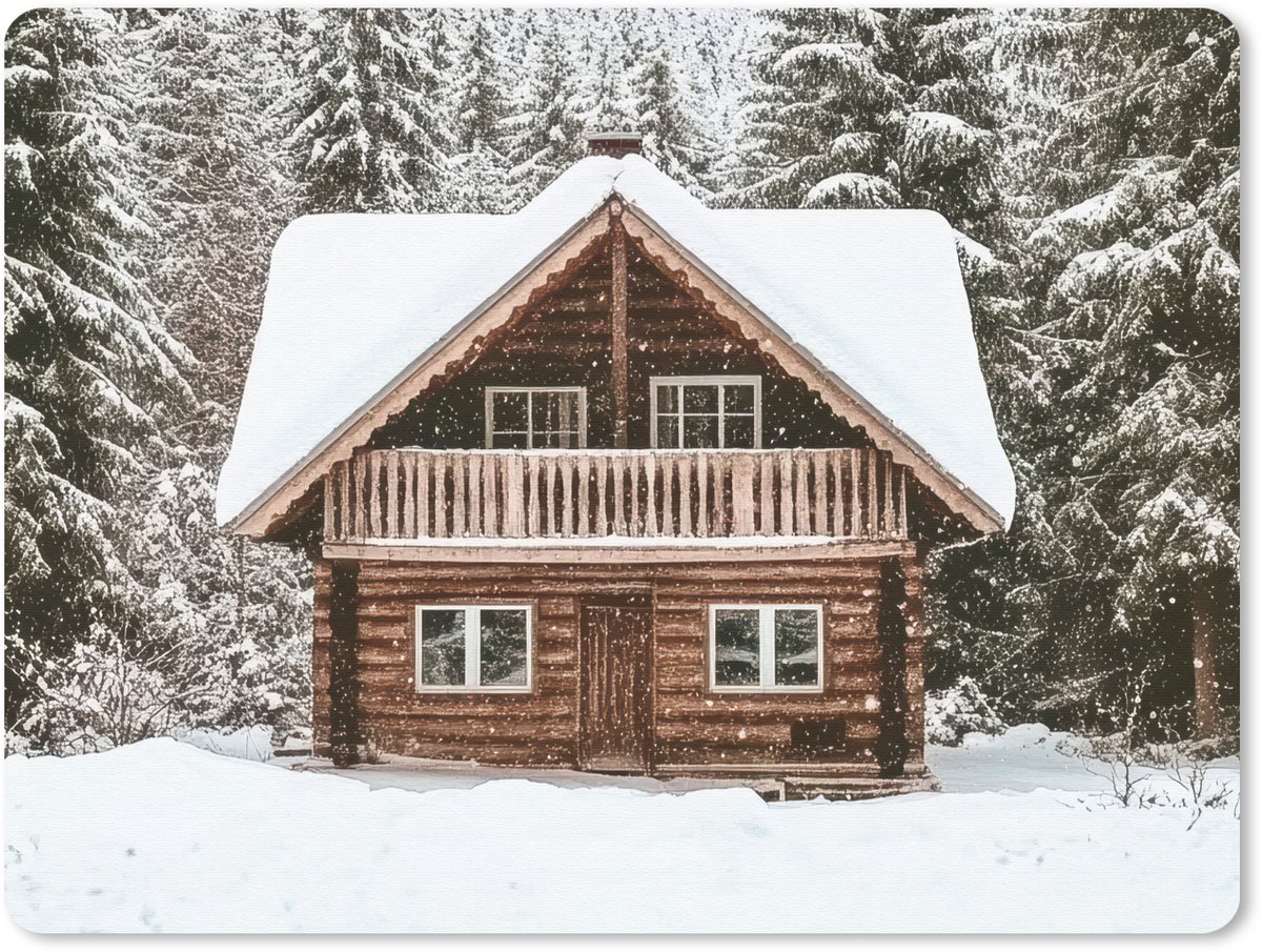 Muismat 23x19 cm - Mousepad Huis - Bos - Winter - Natuur - Sneeuw - Muismatten