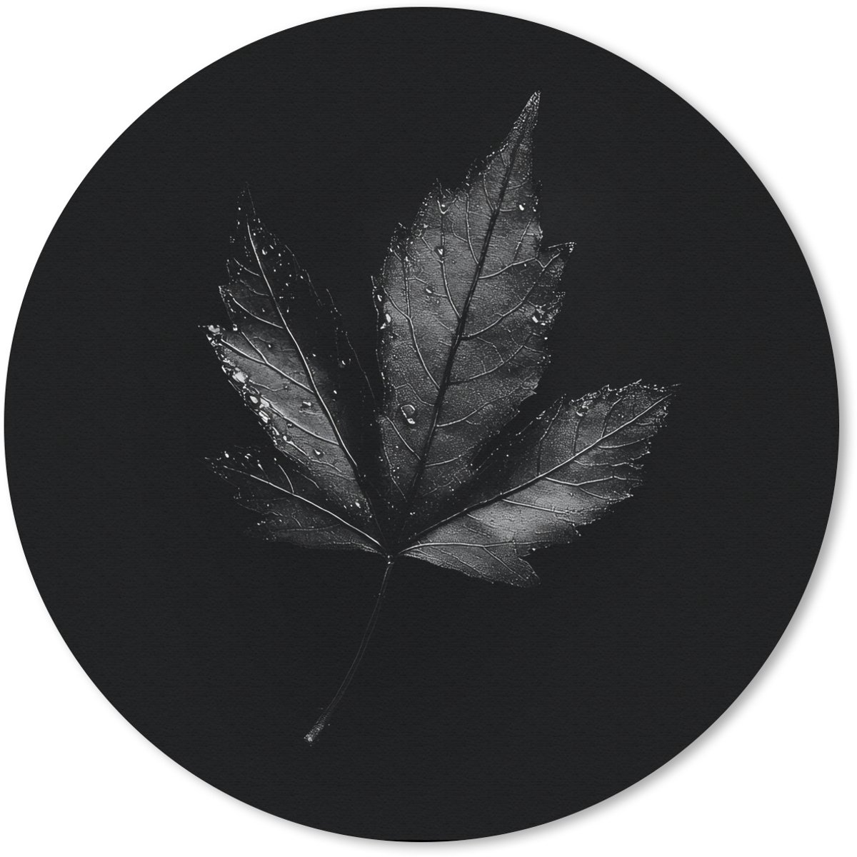Muismat rond 50x50 cm - Mousepad Zwart - Blad - Ronde muismatten