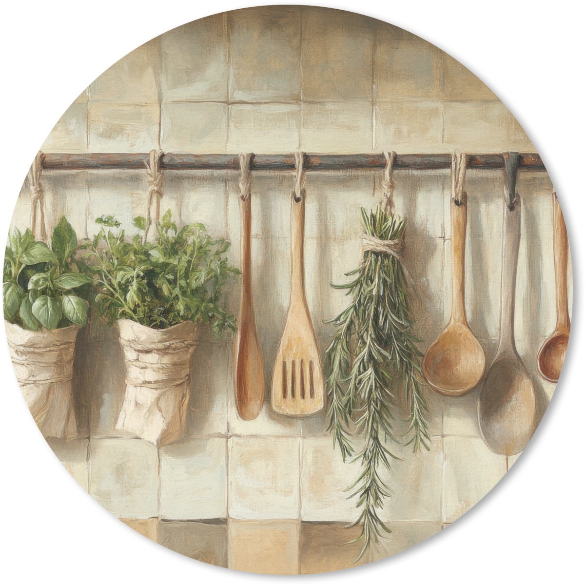 Muismat rond 20x20 cm - Mousepad Hout - Keukengerei - Stilleven - Tegels - Ronde muismatten