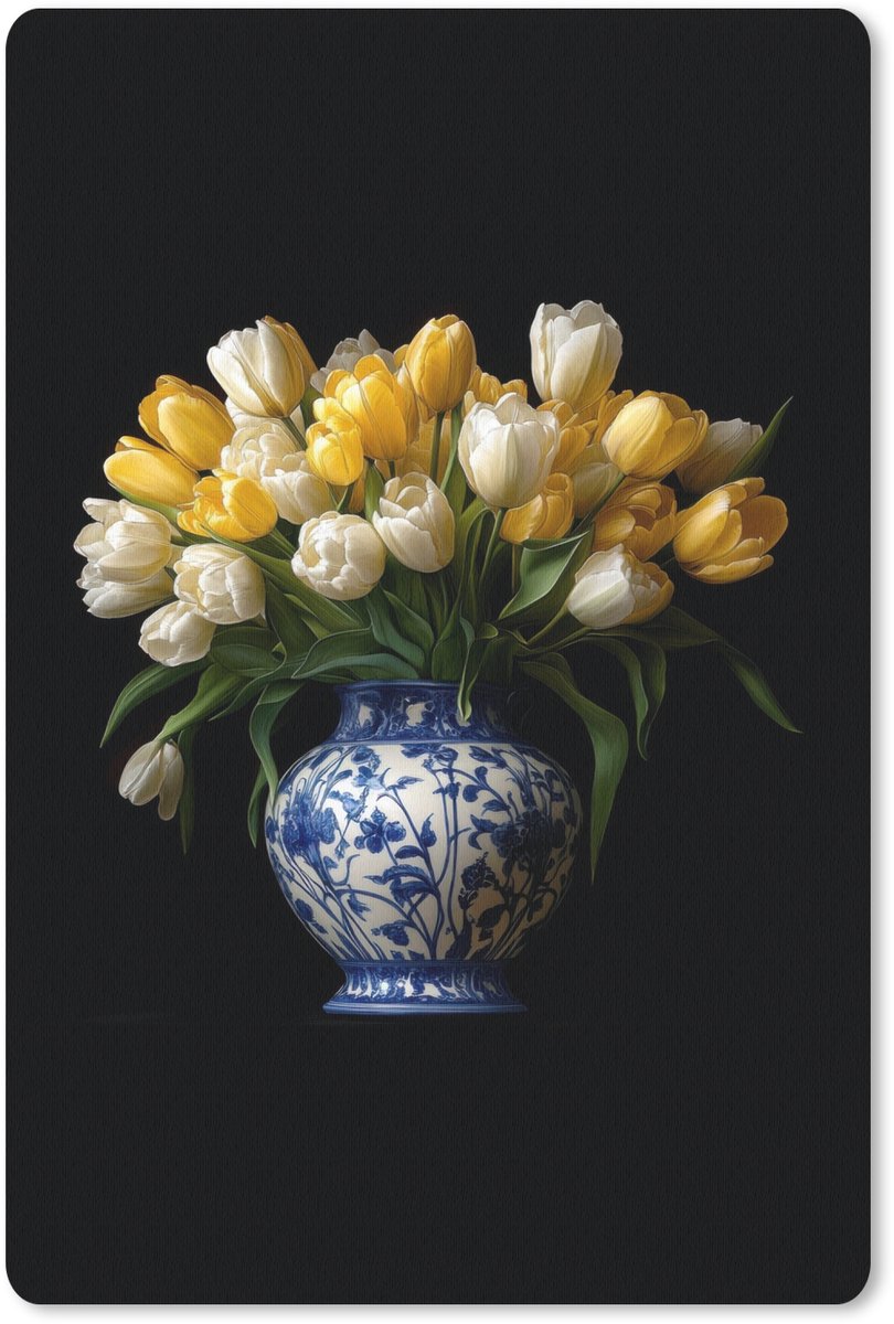 Muismat 18x27 cm - Mousepad Geel - Tulpen - Vaas - Bloemen - Muismatten