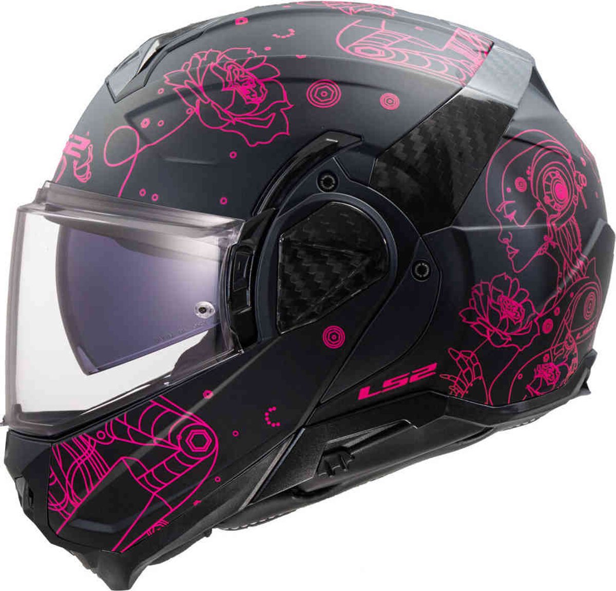 LS2 FF910 Advant II Sophia Zwart Roze Systeemhelm - Maat 2XL - Helm